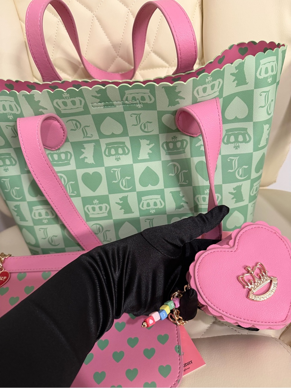 Juicy Couture Pink & Mint Heart Tote Set - Picture 7 of 7